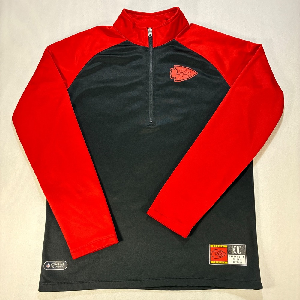 NFL Team Apparel Kansas City Chiefs Quarter Zip Pullover Mens Medium Red Black
